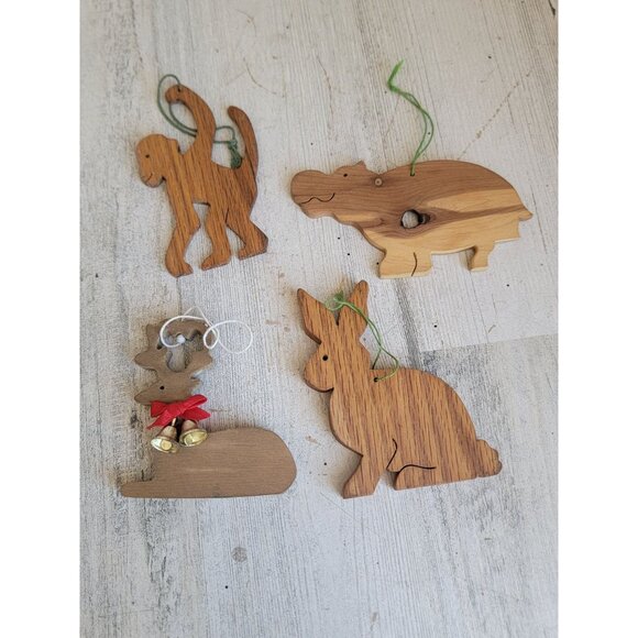 Wooden hippo reindeer monkey rabbit ornament Xmas set - Picture 2 of 10